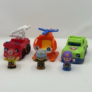 Fisher Price Little People Vehicles Fire Truck Helicopter Race Car 3 Figures